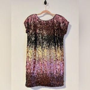 Tobi Shine Me Up Gold Multi Sequin T-Shirt Shift Dress - Sz M